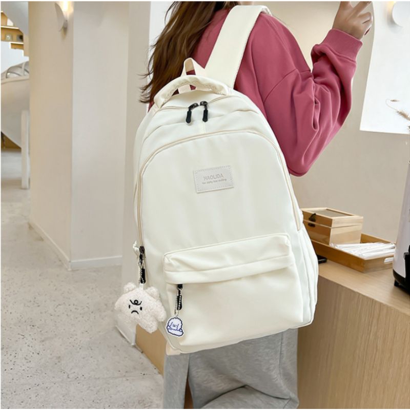 Balo vải chống nước đi học phong cách basic thanh lịch trẻ trung - Cặp sách đệm vai cỡ lớn đi chơi đa năng Haolida đẹp r