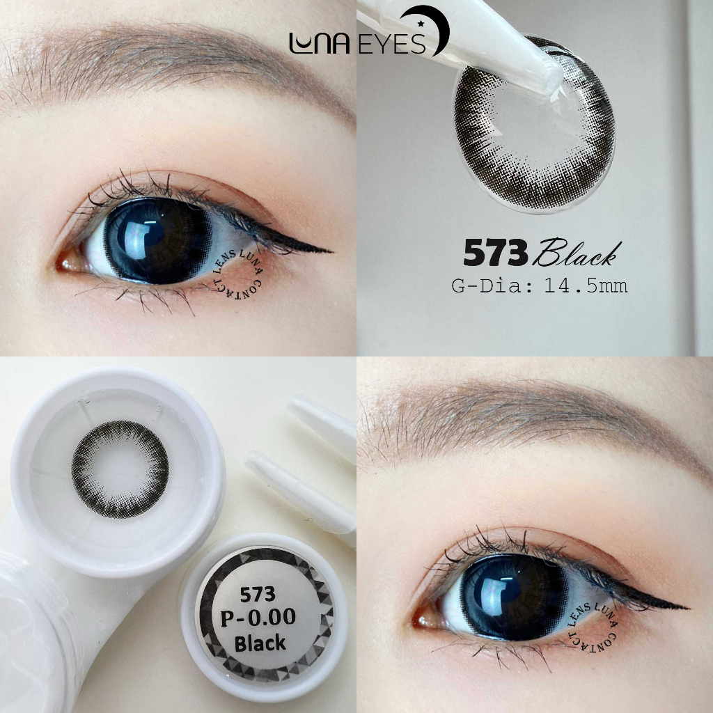 [1 year] Kính áp tròng LUNA EYES 573 BLACK - Lens size to