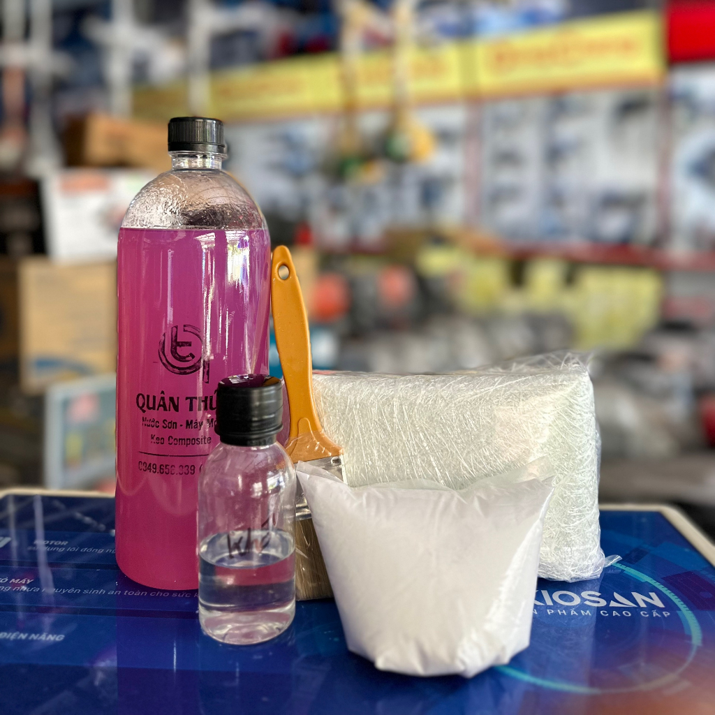 COMBO 1kg Nhựa Composite và 1met vuông sợi thủy tinh, bột đá, khô, cọ ,dùng làm khuôn mẫu, dàn nhựa.