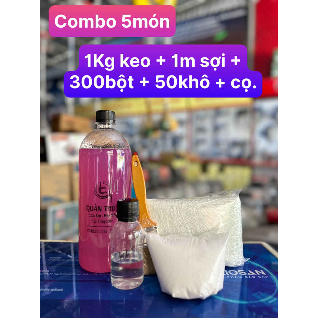 COMBO 1kg Nhựa Composite và 1met vuông sợi thủy tinh, bột đá, khô, cọ ,dùng làm khuôn mẫu, dàn nhựa.