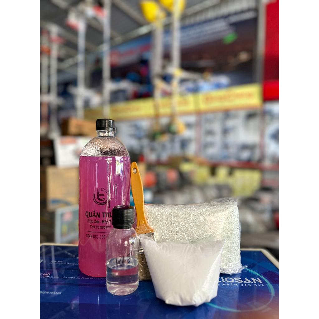 COMBO 1kg Nhựa Composite và 1met vuông sợi thủy tinh, bột đá, khô, cọ ,dùng làm khuôn mẫu, dàn nhựa.