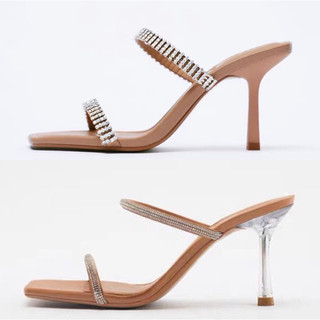 ORDER 💜 ZR guốc quai ngang đá gót nhọn nâu