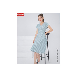 Đầm thô kẻ CARDINA Cổ V Tay liền Dấng. mã 3VTH04