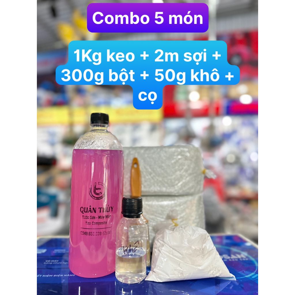 1Kg nhựa Composite, 2 mét sợi thủy tinh, 300g bột, 50g khô, cọ - môi hình, chi tiết, dàn áo xe máy moto.
