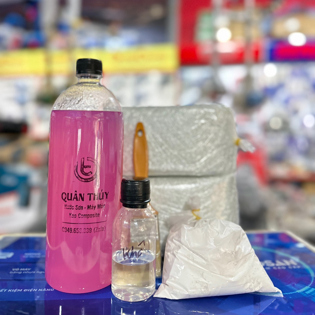 1Kg nhựa Composite, 2 mét sợi thủy tinh, 300g bột, 50g khô, cọ - môi hình, chi tiết, dàn áo xe máy moto.