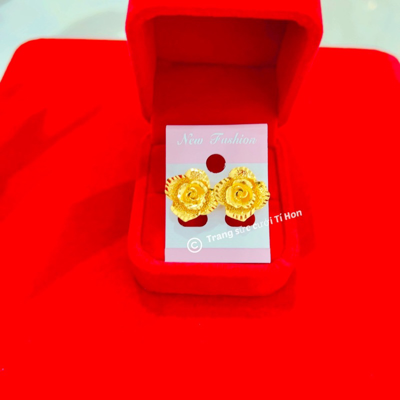 Bông tai cưới kiểu hoa hồng mạ vàng 24k dành cho cô dâu ngày cưới