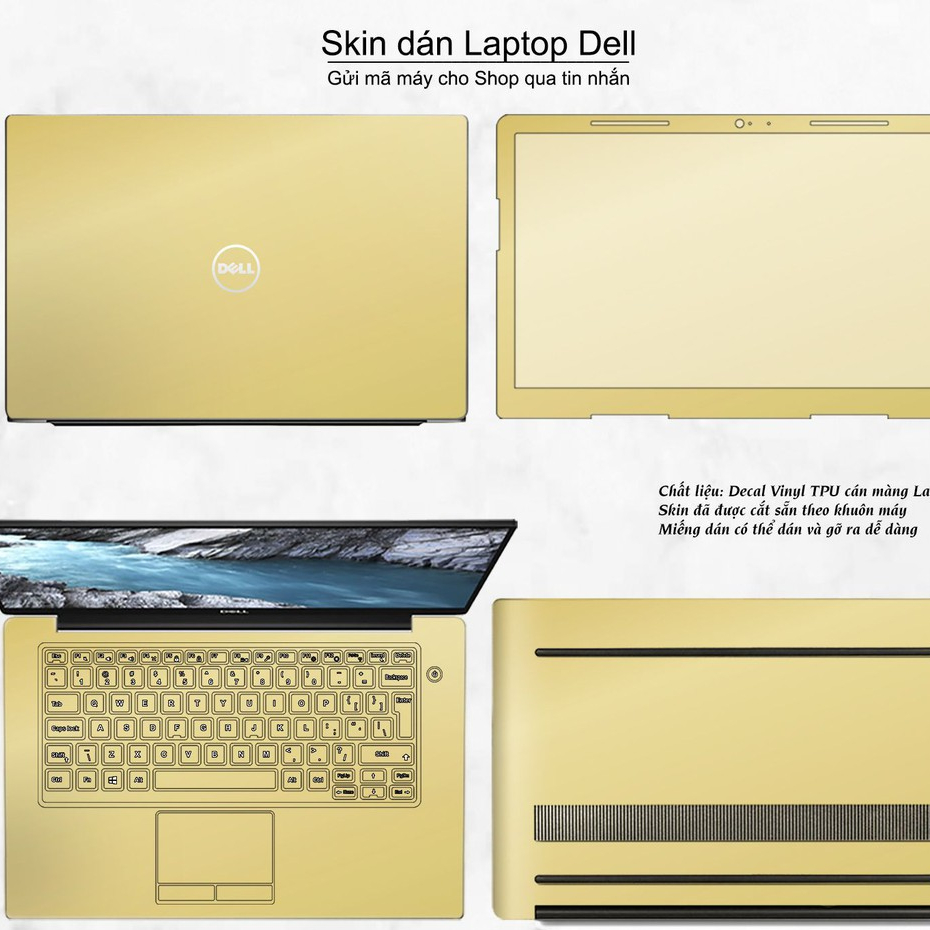 Skin dán Laptop Dell màu Chrome vàng gold