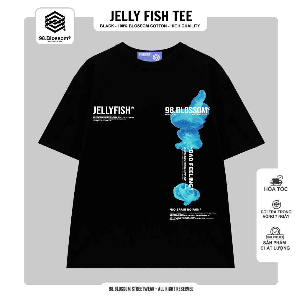 Áo Thun Local 98.BLOSSOM "JELLY FISH" Black, 100% Cotton - Chính Hãng