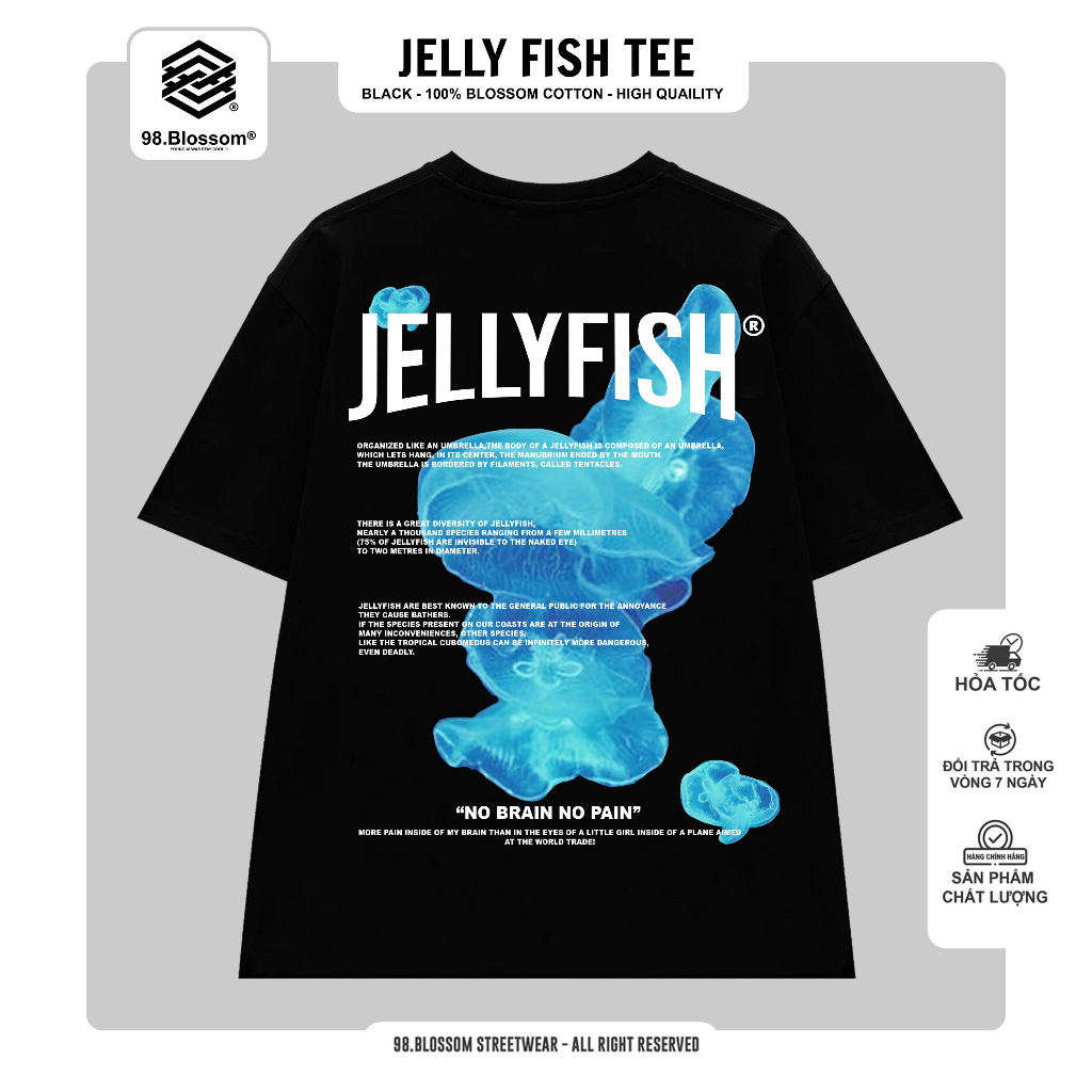 Áo Thun Local 98.BLOSSOM "JELLY FISH" Black, 100% Cotton - Chính Hãng