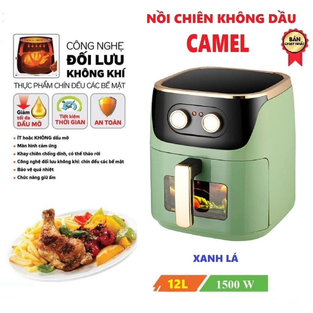 NỒI CHIÊN KHÔNG DẦU CAMEL 12L KHOANG KÍNH [ bảo hành 12 tháng ]