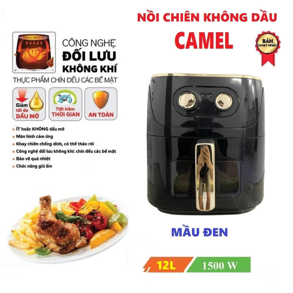 NỒI CHIÊN KHÔNG DẦU CAMEL 12L KHOANG KÍNH