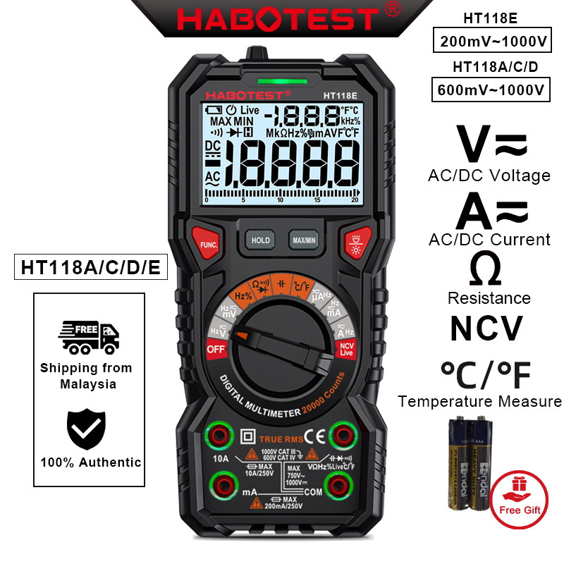 HABOTEST HT118 Máy đo vạn năng AC DC Độ chính xác cao Máy đo vạn năng thông minh 20000 Máy dò điện áp vạn năng