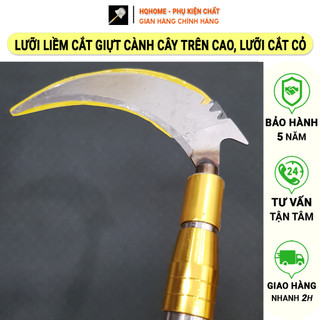 Lưỡi liềm gắn sào gậy cắt giựt cành cây trên cao, lưỡi cắt cỏ, cắt lúa mối hàn ốc xoáy 8 ly vặn chặt cùng gậy tại shop