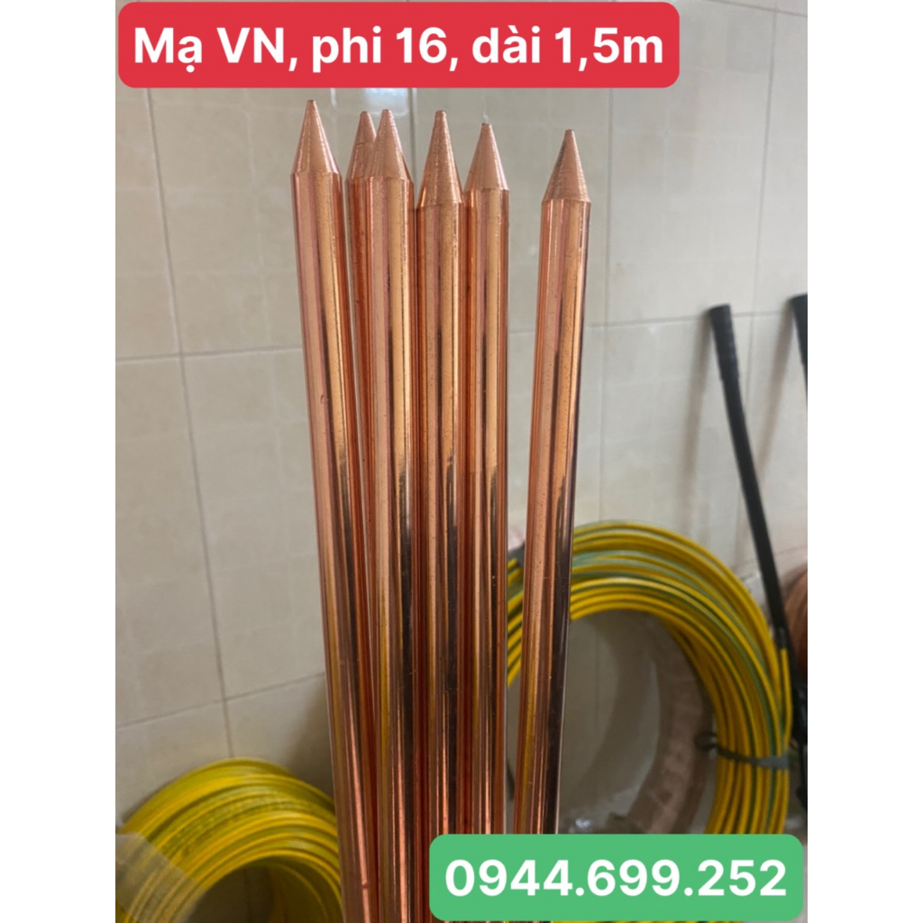 Cọc tiếp địa mạ đồng, Hàng Việt Nam công nghệ Ấn Độ, Phi 16, Dài 1,5m