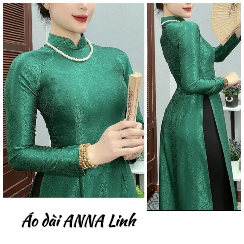 Áo dài Chất liệu Gấm màu Xanh Rêu _ ANNA