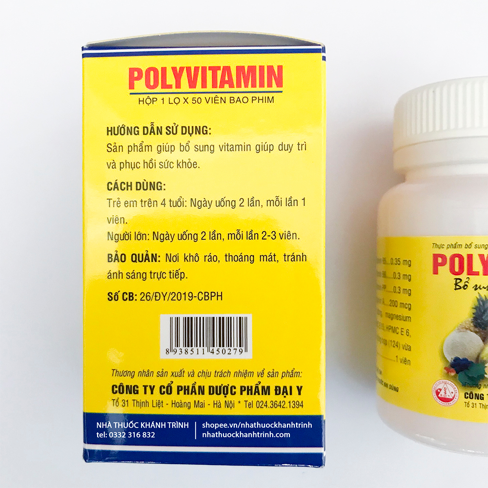 (lọ 50 viên) POLYVITAMIN bổ sung vitamin  D3, C, B1, B2, B5, B6, PP, A giúp phục hồi sức khỏe