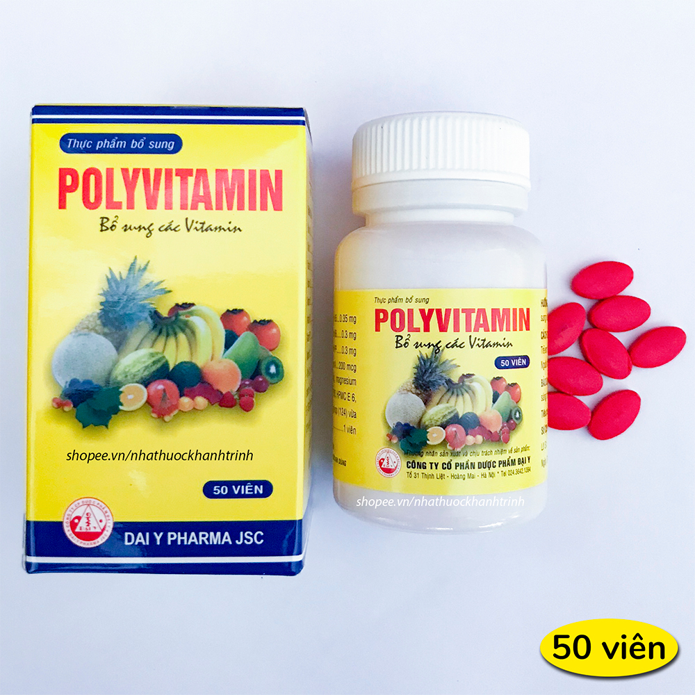 (lọ 50 viên) POLYVITAMIN bổ sung vitamin  D3, C, B1, B2, B5, B6, PP, A để tăng cường sức khỏe