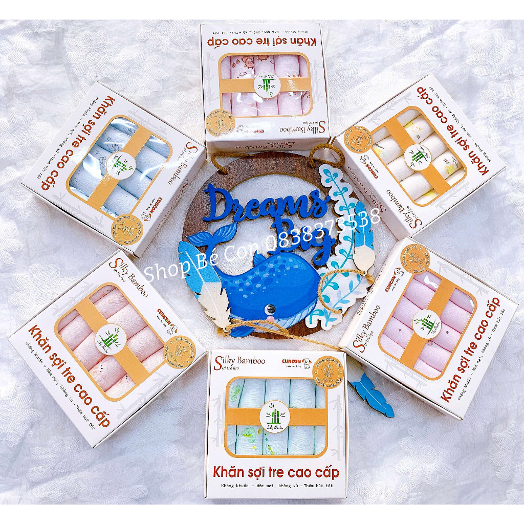 Set 5 khăn sữa sợi tre 4 lớp Cún Con chất liệu mềm mịn cao cấp