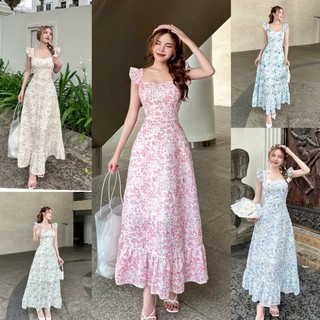 Đầm xoè maxi hoa nhí tay cánh tiên xinh xắn-TKO TẶNG KÈM HOA TAI THỜI TRANG