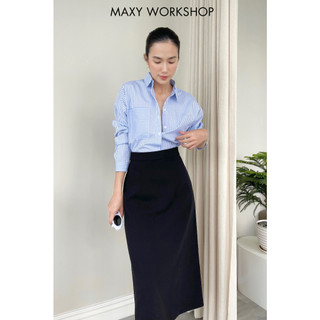 Áo sơ mi nữ tay dài có túi hoạ tiết sọc blue stripped shirt Maxy Workshop