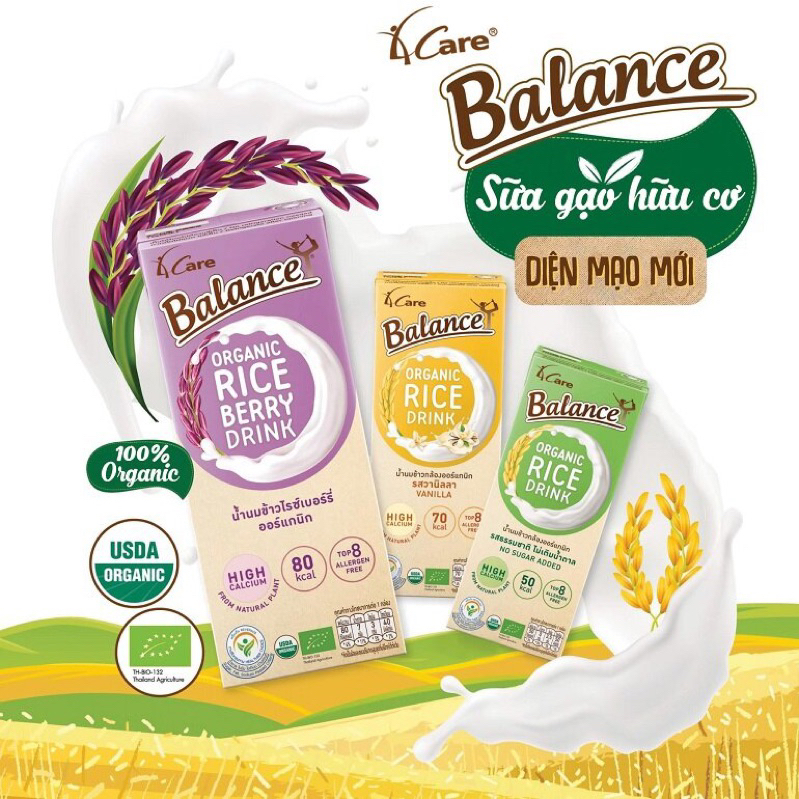 [BÁN LẺ 1 HỘP]Sữa gạo hữu cơ 4Care Balance,ko chứa sữa,thích hợp cho bé dị ứng đạm bò từ 6 tháng 180ml