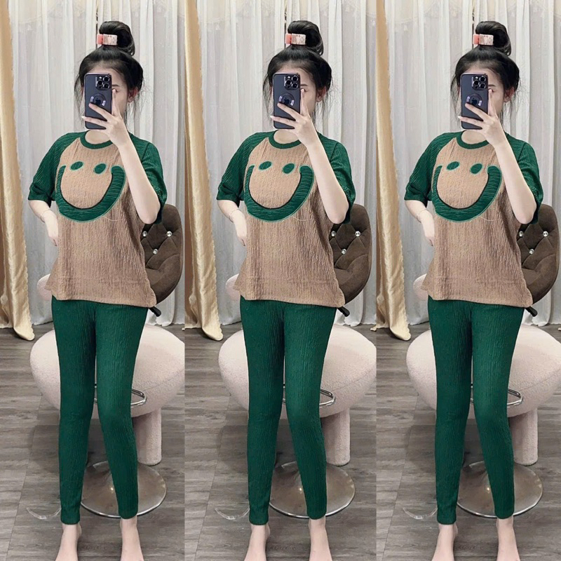 (MẪU MỚI Bigsize 90kg) Sét Đồ Bộ dài Mặt Cười, Đồ Bộ Dài quần ôm
