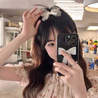 Kẹp tóc nơ voan phối satin trắng