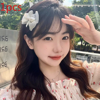kẹp tóc nơ voan phối satin trắng