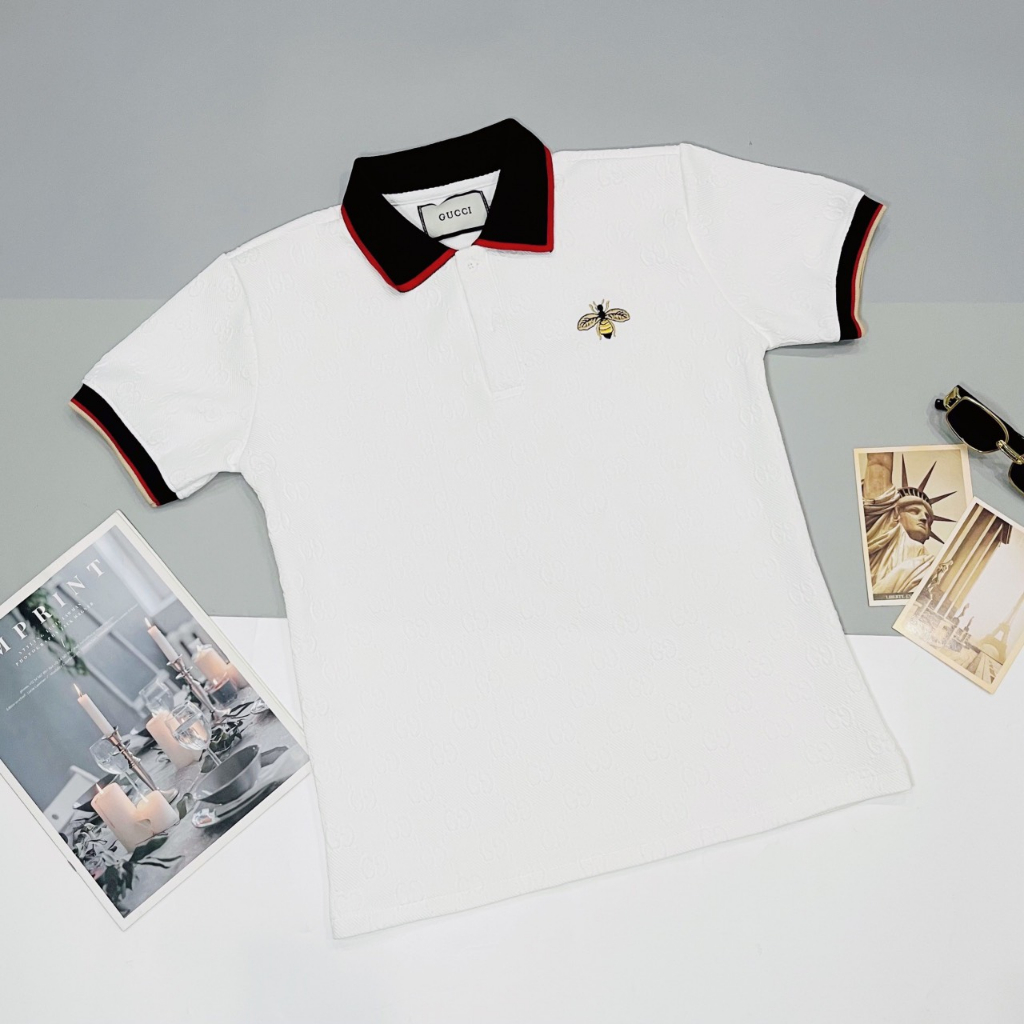 Áo thun nam có cổ dập nổi đẹp tay ngắn thêu logo họa tiết 2 màu mẫu mới- AHFASHION