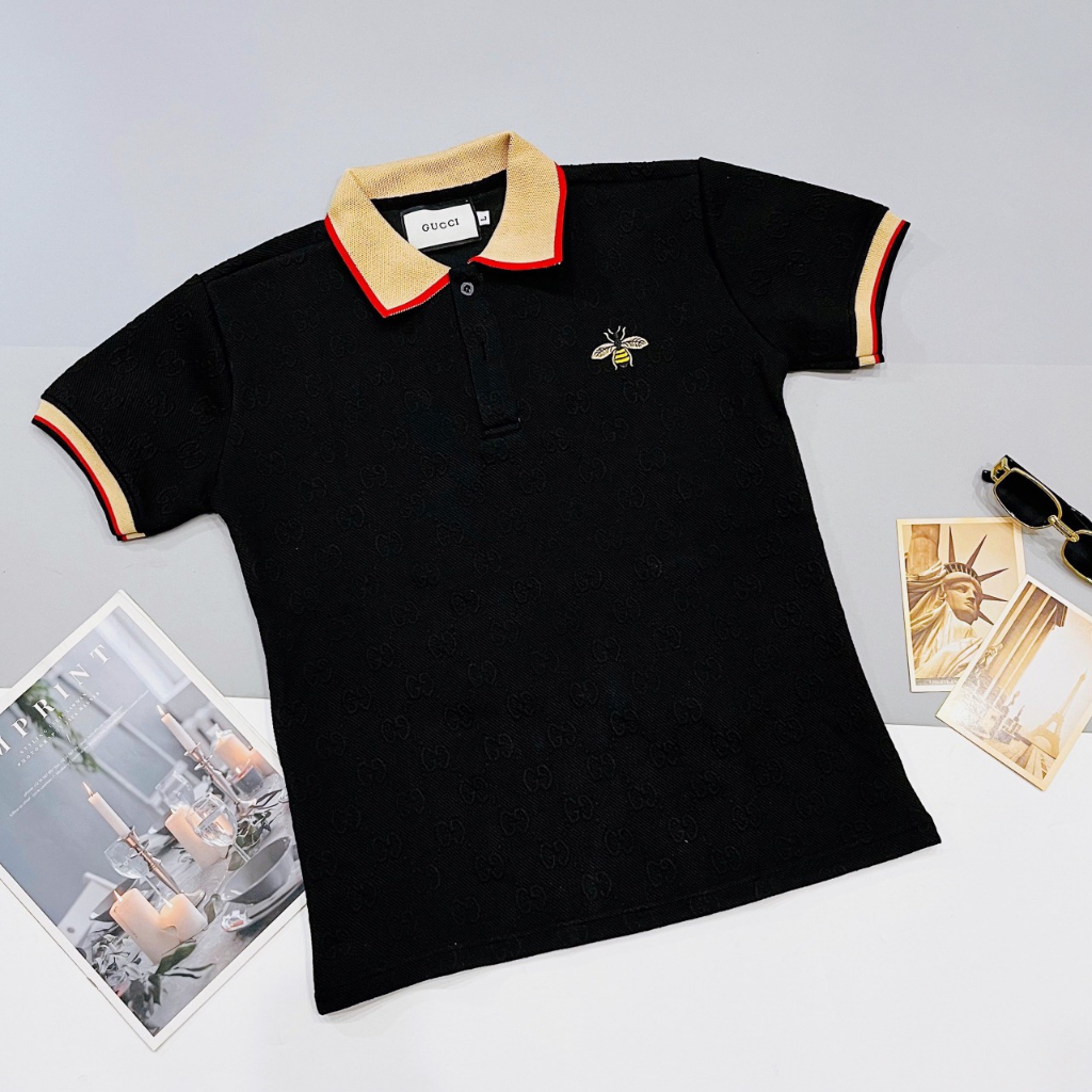 Áo thun nam có cổ dập nổi đẹp tay ngắn thêu logo họa tiết 2 màu mẫu mới- AHFASHION