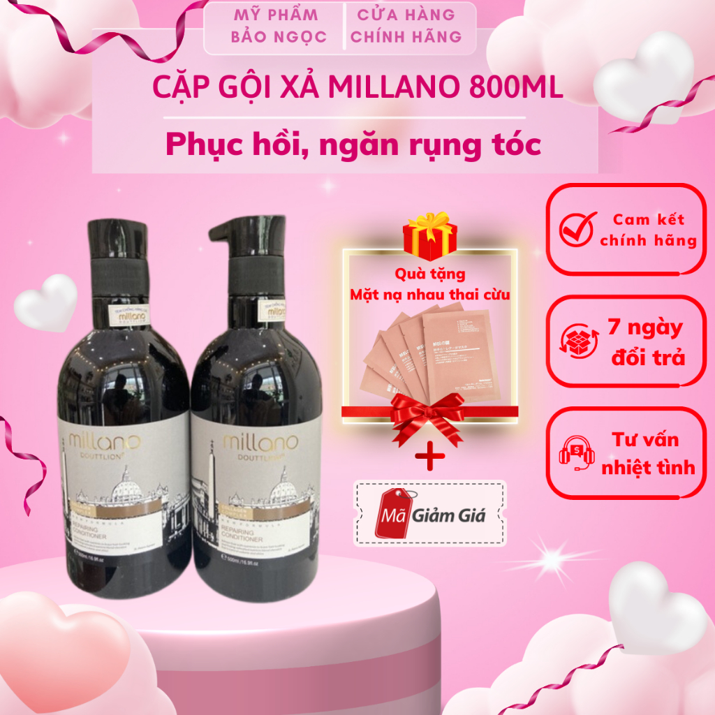 Dầu gội xả MILLANO 800ml x2 Dành cho tóc khô xơ ,trẻ ngọn Hàng Chính Hãng