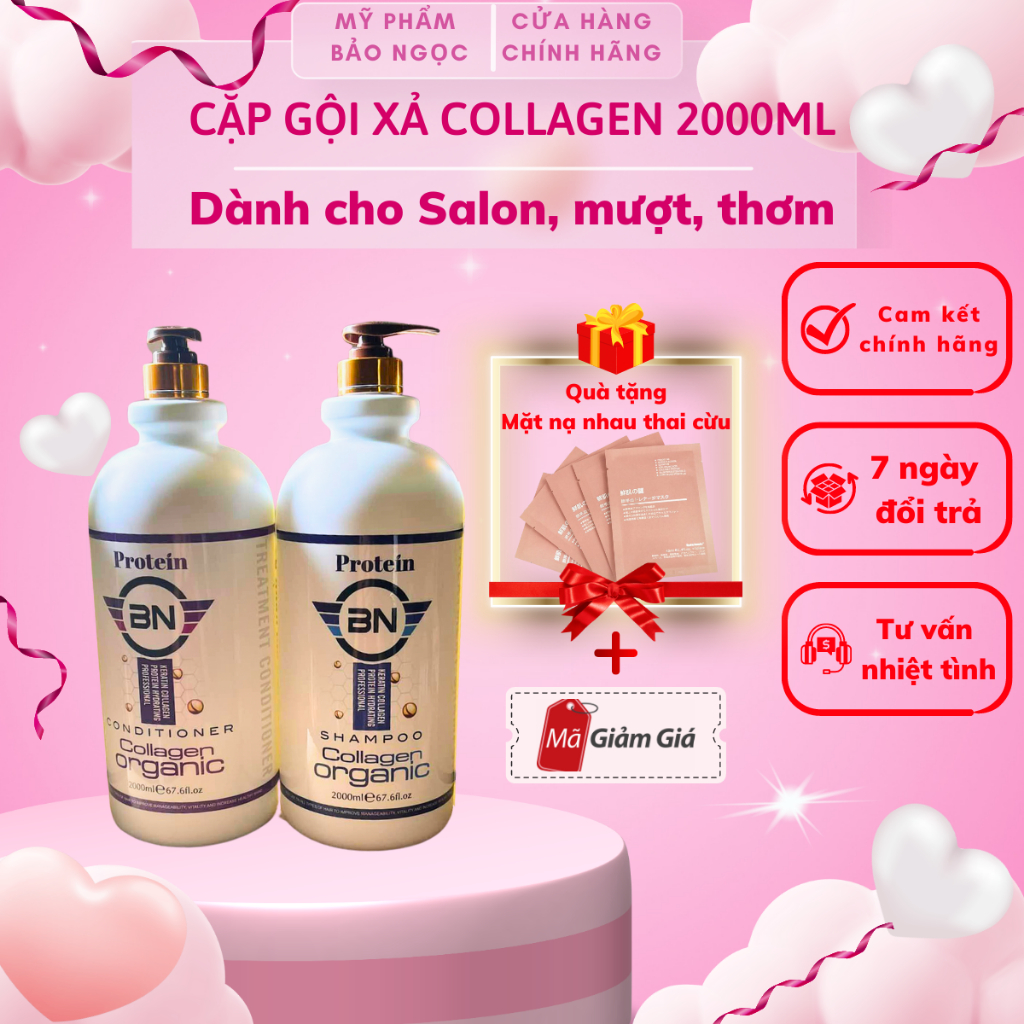 Dầu gội xả Protein Collagen Organic 2000ml x 2 siêu mượt, siêu thơm phù hợp cho salon chuyên gội CHÍNH HÃNG