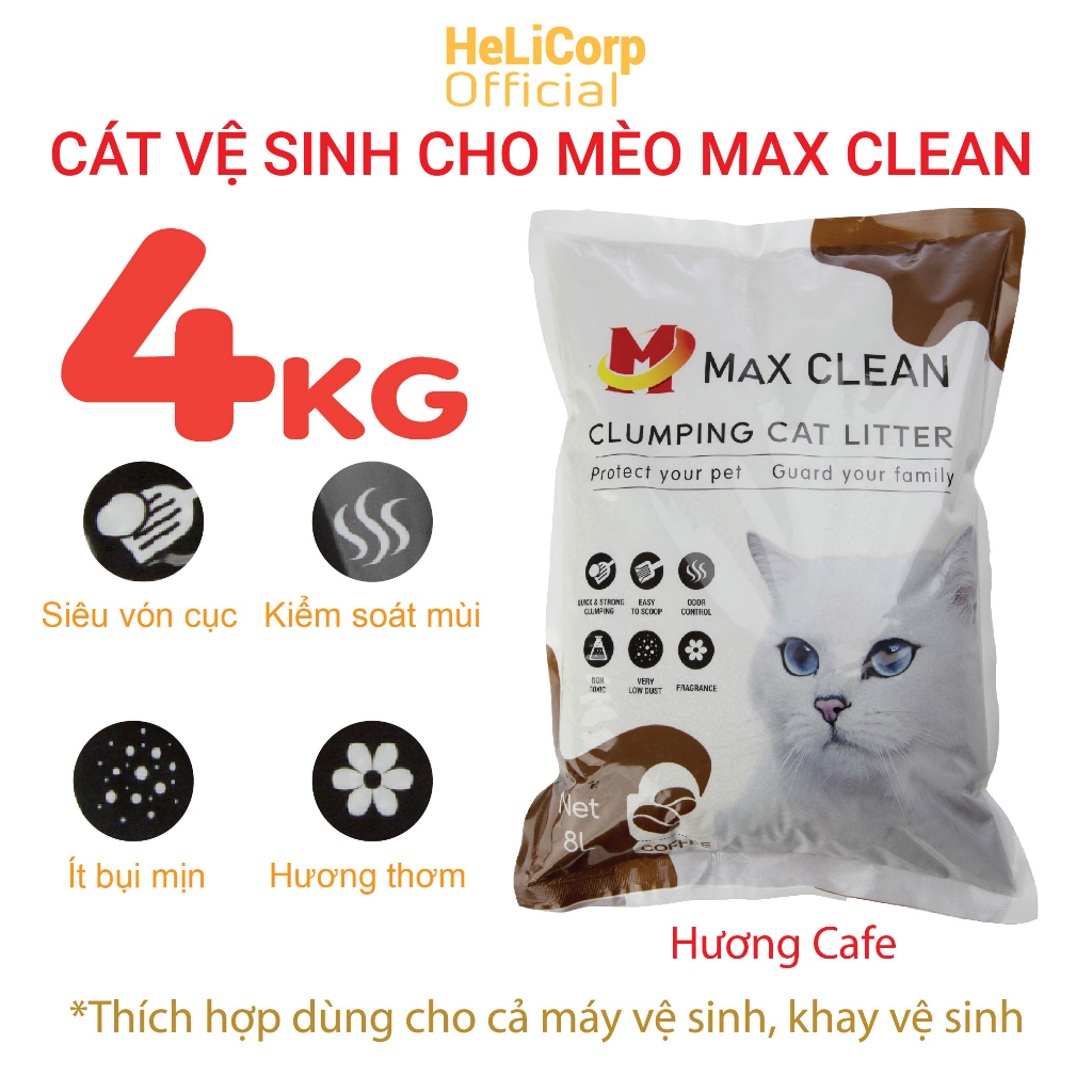 Cát Mèo, Cát Vệ Sinh Cho Mèo Hương Cafe 4KG Max Clean - HeLiCorp