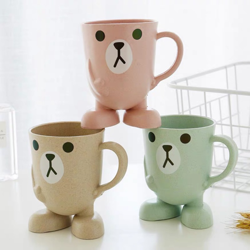 Cốc đựng bàn chải đánh răng có tay cầm hình gấu đáng yêu X02