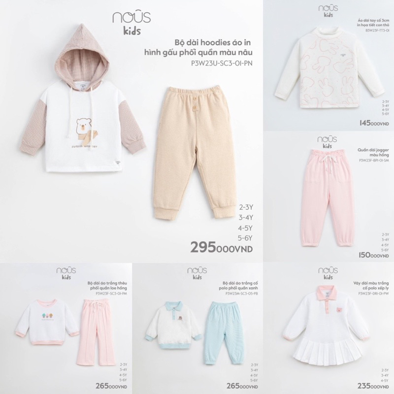 Bộ quần áo dài tay thu đông Nous Kids cho bé trai bé gái 2-6 tuổi 13-22kg chính hãng mẫu mới 2023