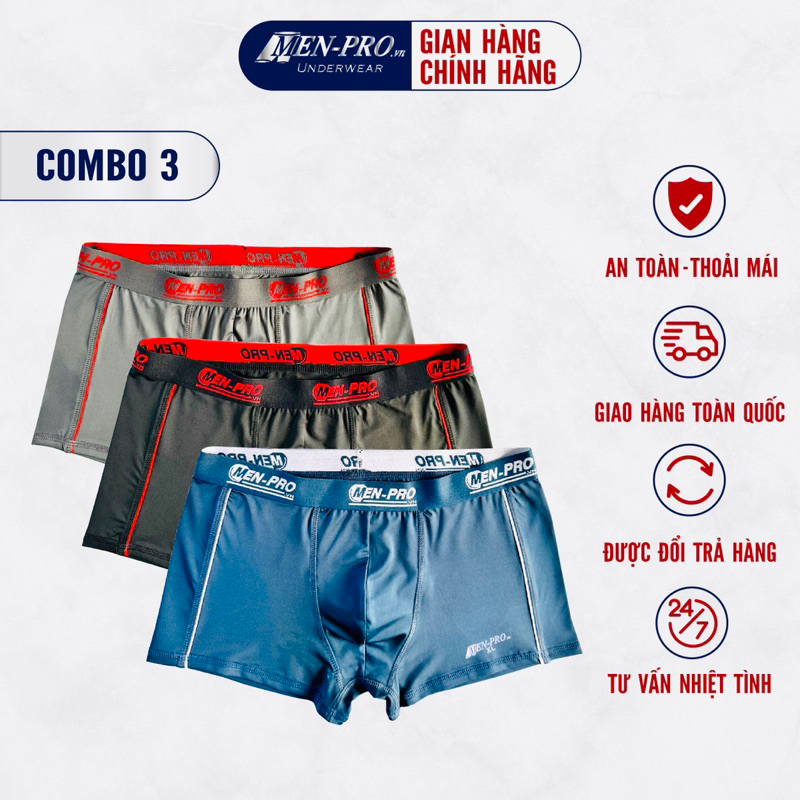 Combo 3 Quần Boxer Nam Thun lạnh MEN PRO co dãn thoải mái