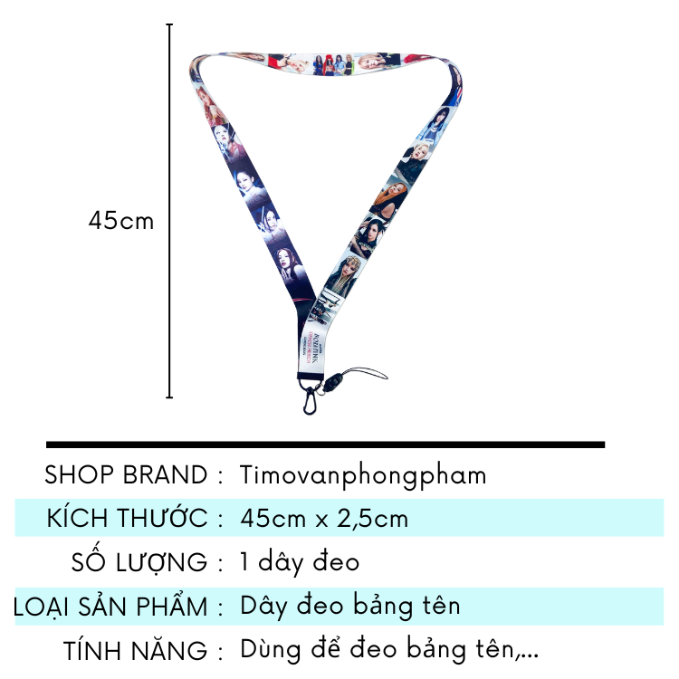 Dây Đeo Bảng Tên Thẻ Ngang Học Sinh Viên Black P Đen Hồng Thần Tượng Born Pink Timo VPK48