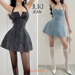 Juki - Đầm jean cutout ngực dây cổ tháo rời mặc được 2 kiểu, siêu tôn dáng