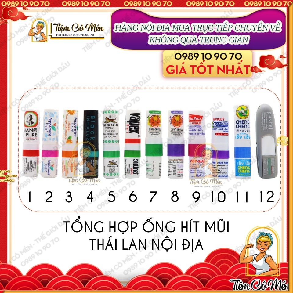Ống Hít Mũi Thái Lan Nội Địa Thái Inhaler 12 Loại Ống Hít Thông Mũi phổ