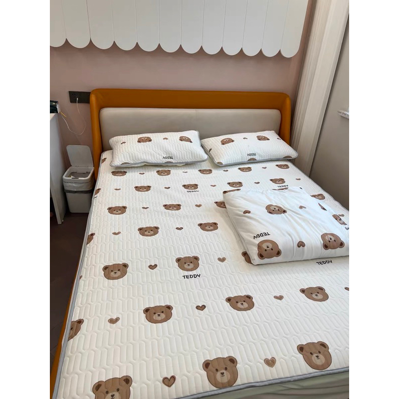 ( Ảnh thật số 9 ) Set chiếu điều hoà chun bọc IGUN BEDDING hoạ tiết 3D kèm hai vỏ gối nằm