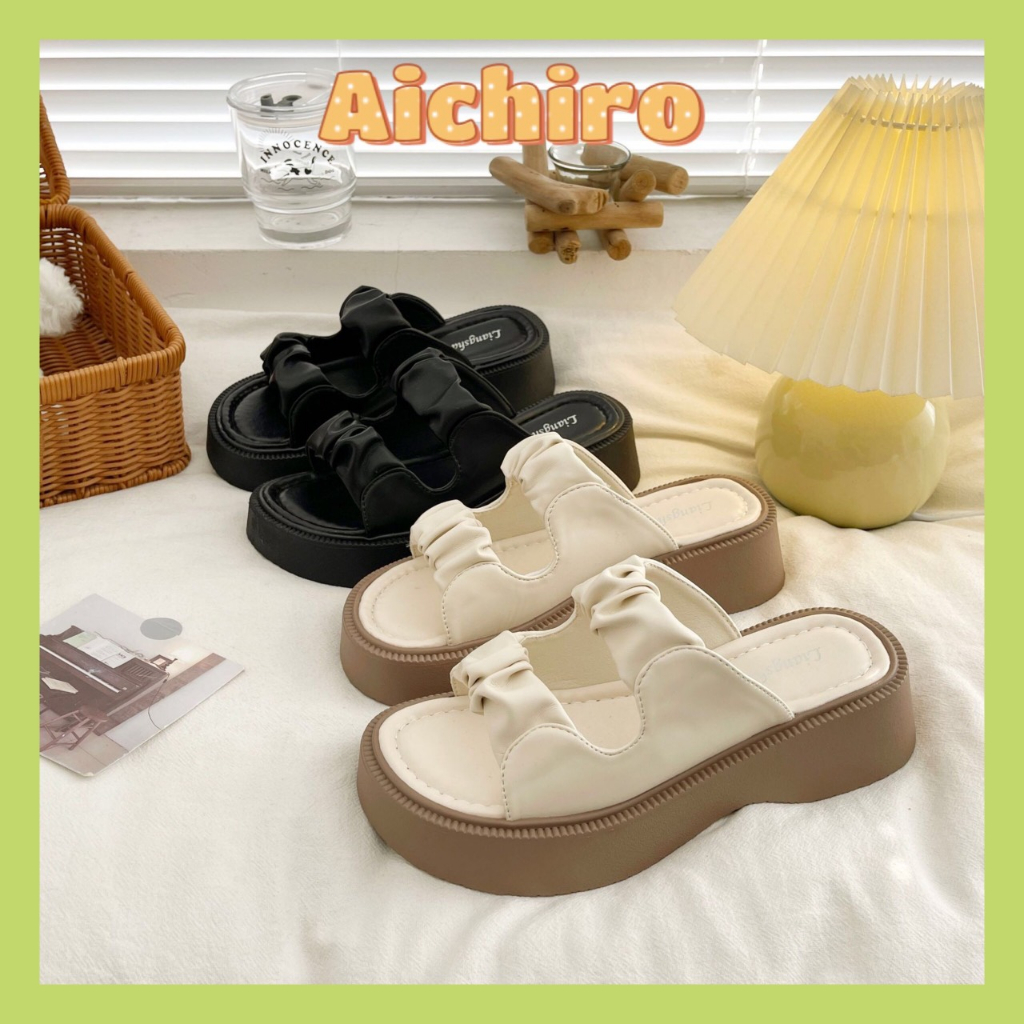 (NEW) Dép nữ 2 quai bèo nhún đế nâu 5cm mẫu mới cực hot,Dép nữ Aichiro hottrend 2023
