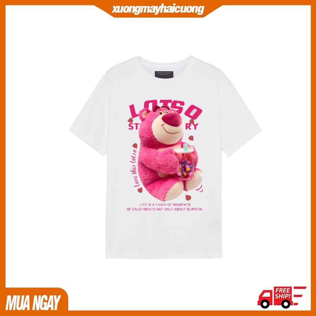 BST 8 Mẫu Áo Thun Gấu Dâu Lotso Bear Màu Trắng Đủ Size Cho Bé Trai Bé Gái