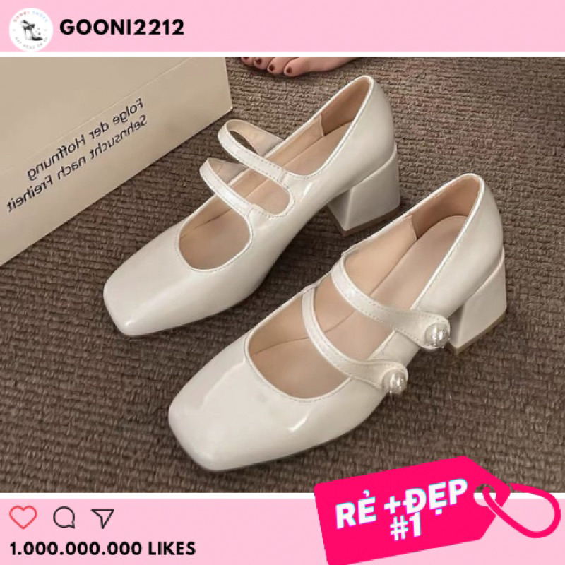 Giày cao gót công sở đế vuông 2 quai gắn ngọc phong cách lolita dễ thương thời trang hottrend 2023 dành cho nữ