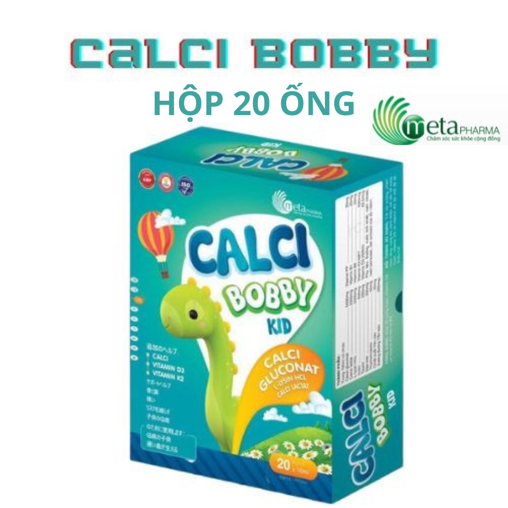 Canxi hữu cơ cho bé, Canxi bobby kid (META), bổ sung canxi, D3k2, L lysine giúp xương răng chắc khỏe hộp 20 gói * 10ml