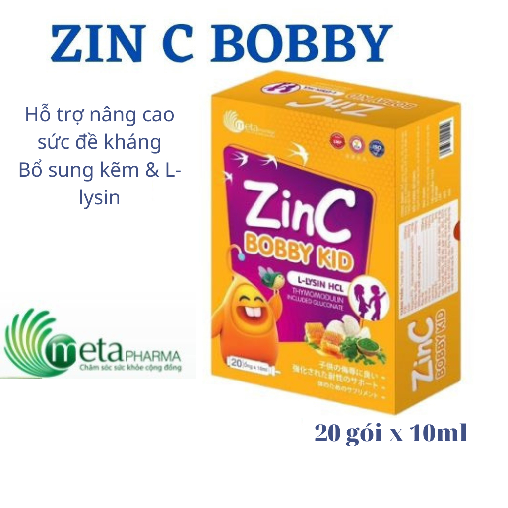 Kẽm Zinc cho bé, Zinc bobby kid (META) bổ sung Kẽm, Lysine, DHA, giúp cải thiện biếng ăn & tăng sức đề kháng cho trẻ
