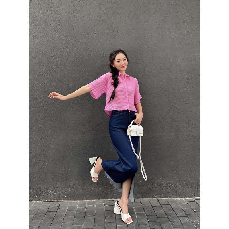 Ceci Cela - Chân váy jean xẻ trước Side Jean