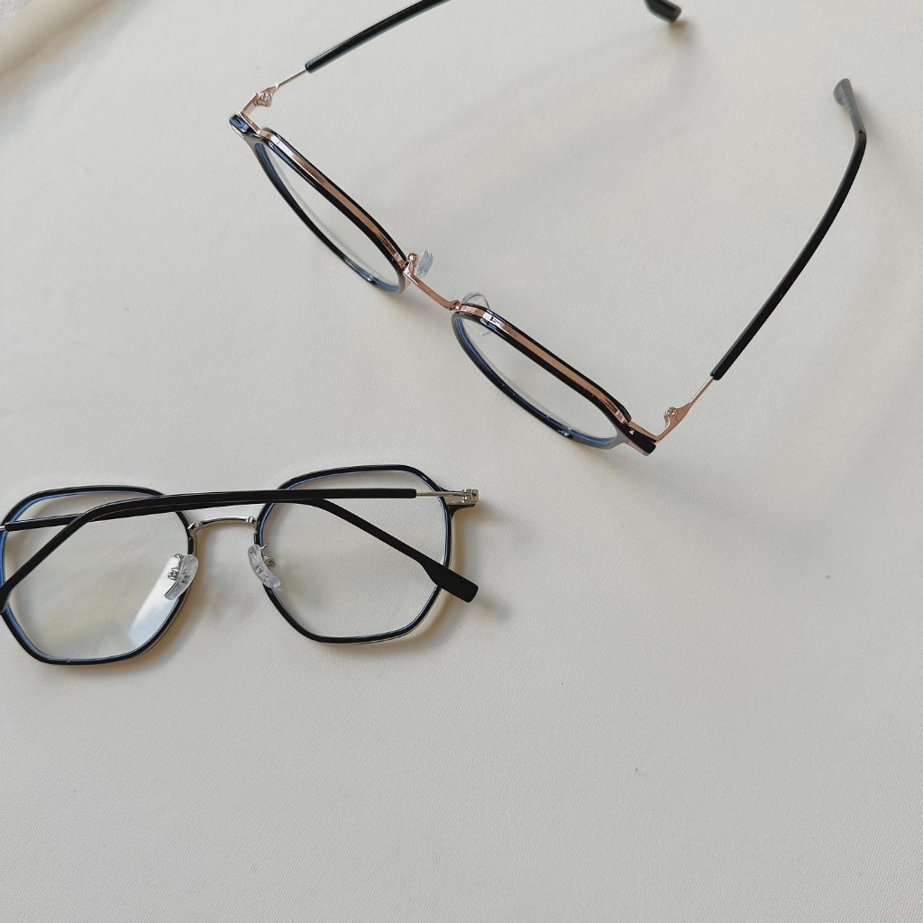 Gọng nhựa khung kim loại vuông đa giác, hạt sọc 2 bên 15270