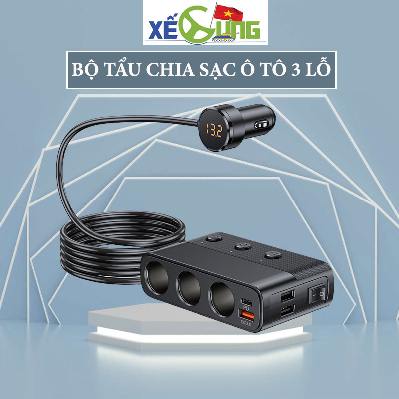 Bộ Chia Tẩu Sạc Oto C28 VERSION 7 Hỗ Trợ Cổng Sạc Nhanh Type C 30W và QC3.0 – Công Suất 127W