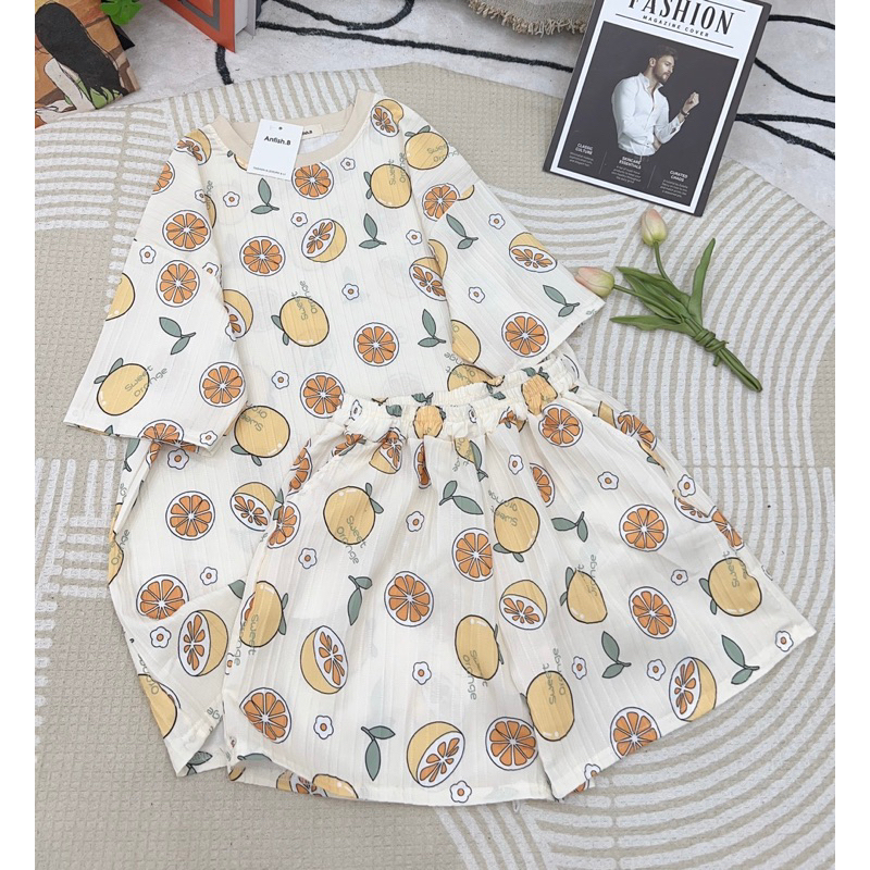 Bộ Cotton Gân Hoạ Tiết Dễ Thương Phom Rộng