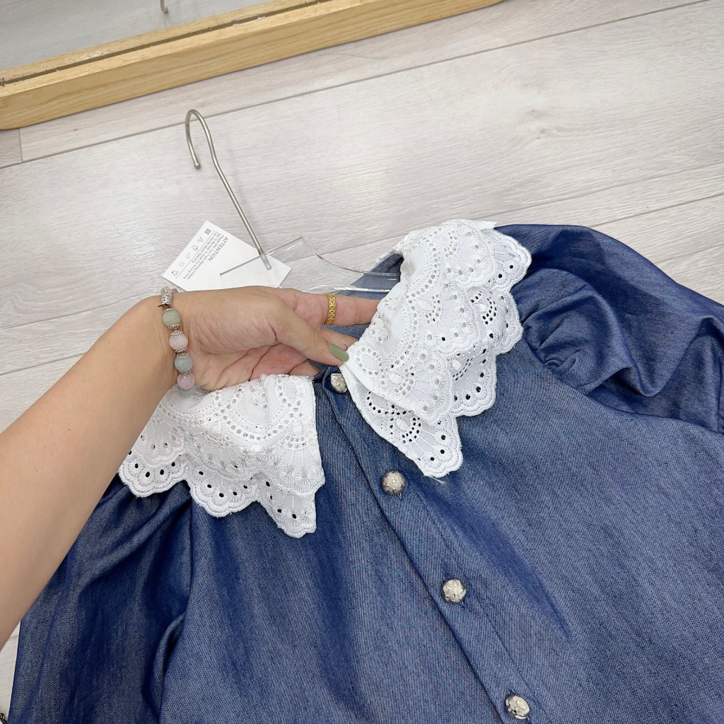 🌸🌸 Set Váy Bò Cổ Ren Búp Bê Tay Phồng + Chân váy jean Phong Cách Cổ Điển Dành Cho Nữ 🌸🌸